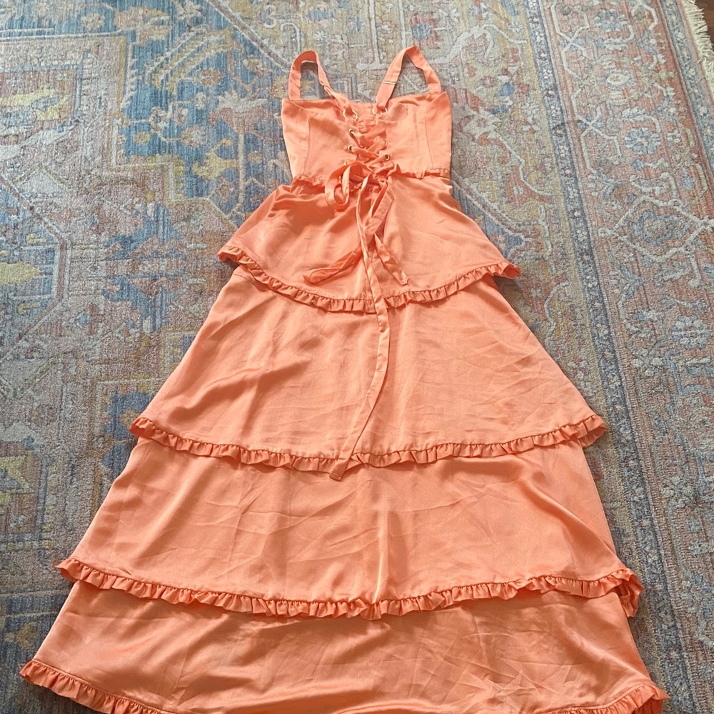 Show Me Your MuMu Peach Satin Tiered Ruffle Maxi Dress - Picture 11 of 16